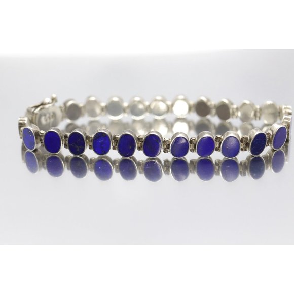 Lapis Tennis Bracelet. Sterling Silver Lapis Lazuli oval link bracelet. - Picture 1 of 10